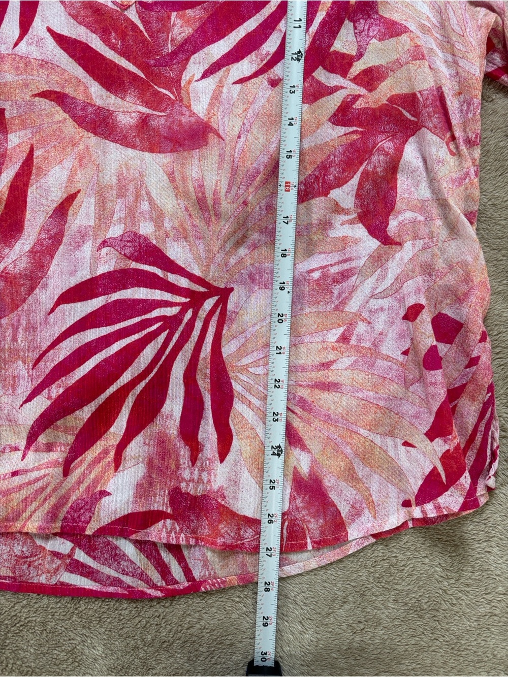 Chico’s Tropical Leaf Print Tunic Women’s Size 3 XL Pink Cotton Blouse Office - Picture 6 of 6